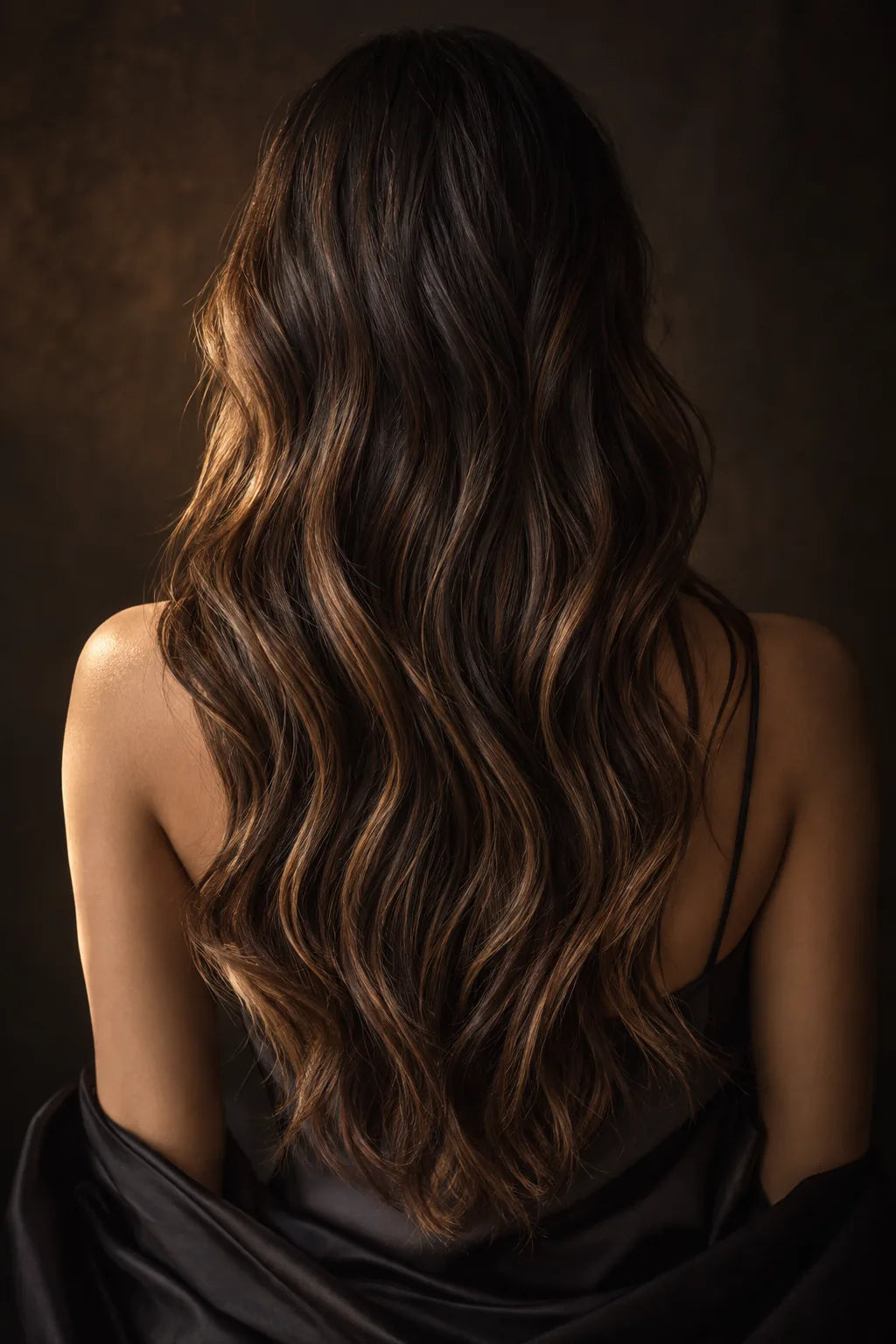 Rich brunette hair with subtle dimension