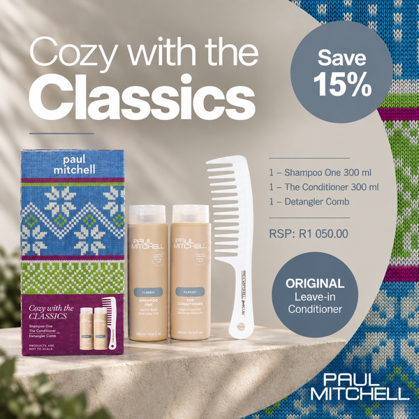 Paul Mitchell Cozy with the Classics Gift Set 2026 festive artwork showing the set contents, alternate view