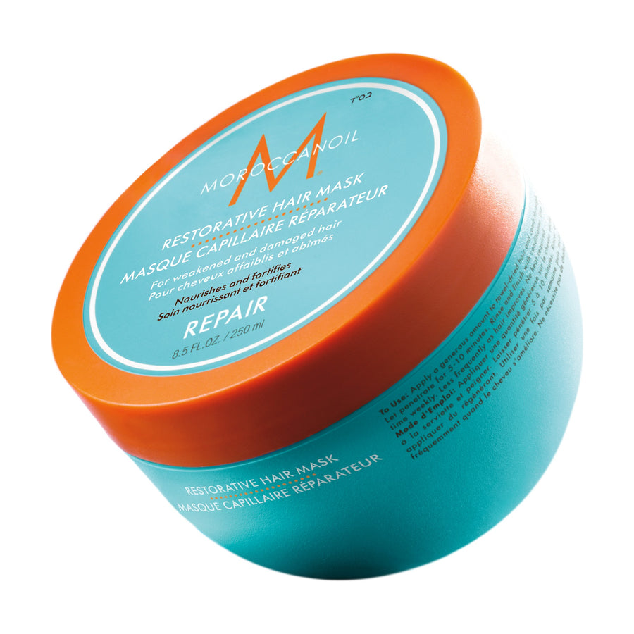 Moroccanoil Restorative Hair Mask 250ml jar, angled view with lid