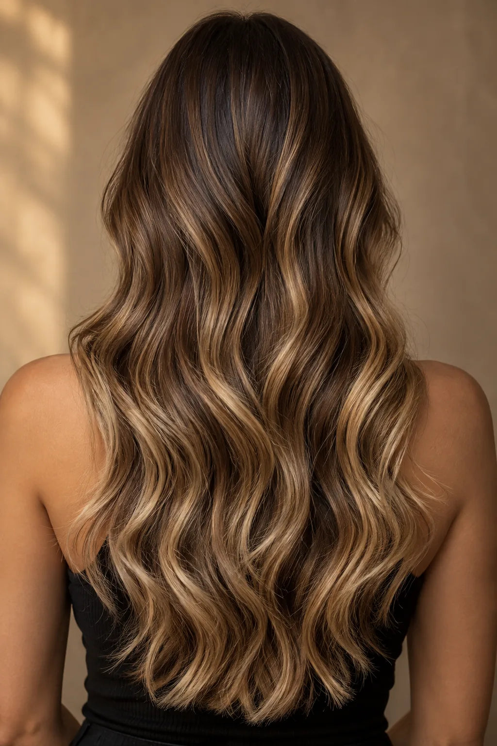 Long hair with warm caramel balayage