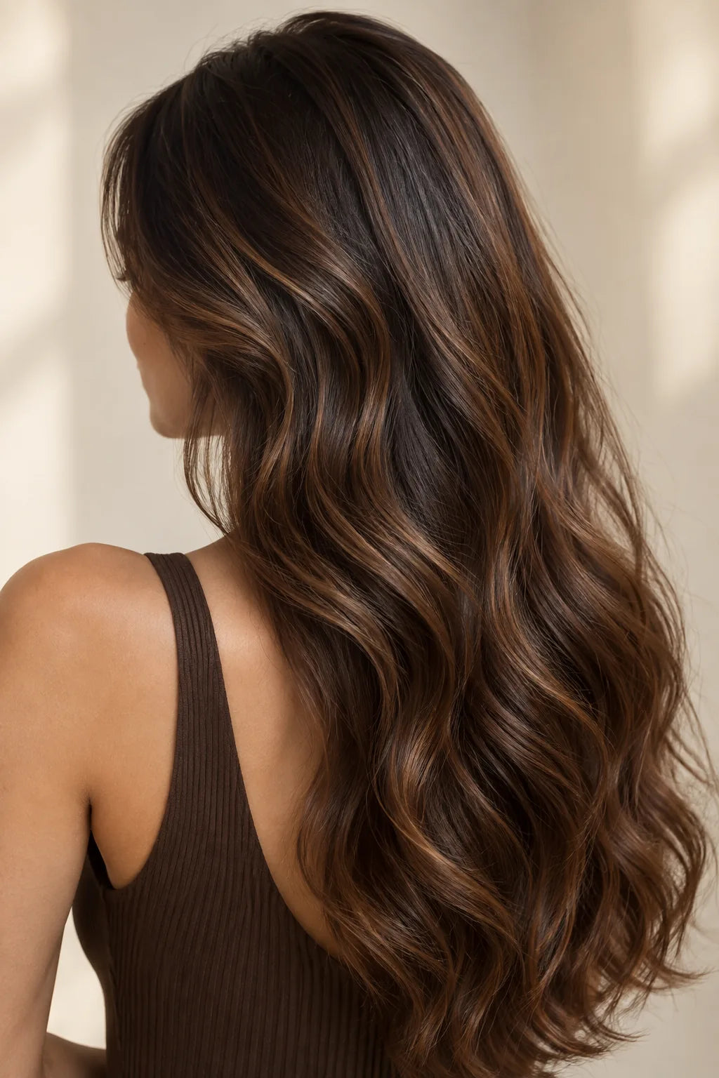 Brunette hair with warm copper tones