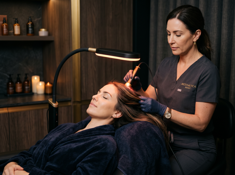 Scalp treatment session at the Hair & Scalp Longevity Clinic, Paul Mitchell SA
