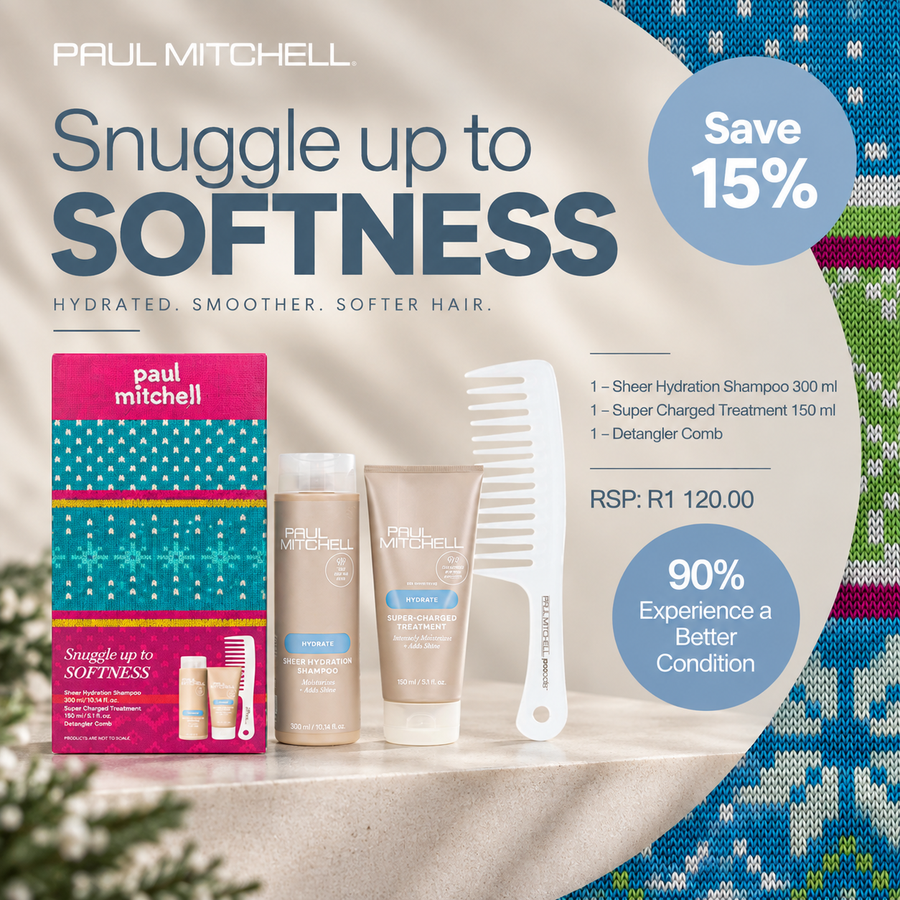 Paul Mitchell Snuggle Up to Softness Gift Set 2026 festive artwork showing the set contents