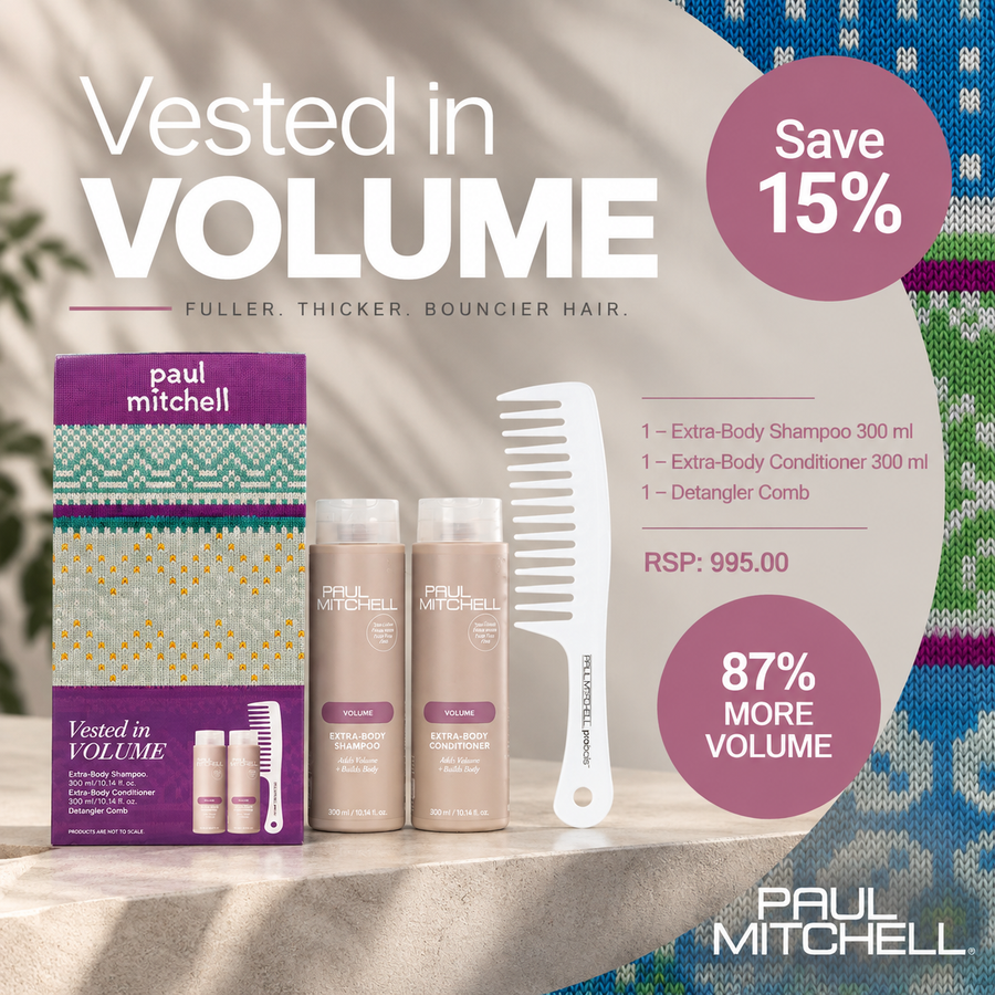 Paul Mitchell Vested in Volume Gift Set 2026 festive artwork showing the set contents