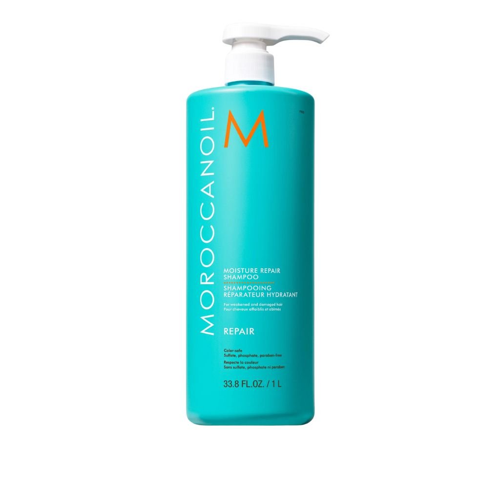 Moisture Repair Shampoo 1000ml gently cleanses while repairing broken strands & restoring elasticity, colour-treated, chemically processed, or heat-styled hair
